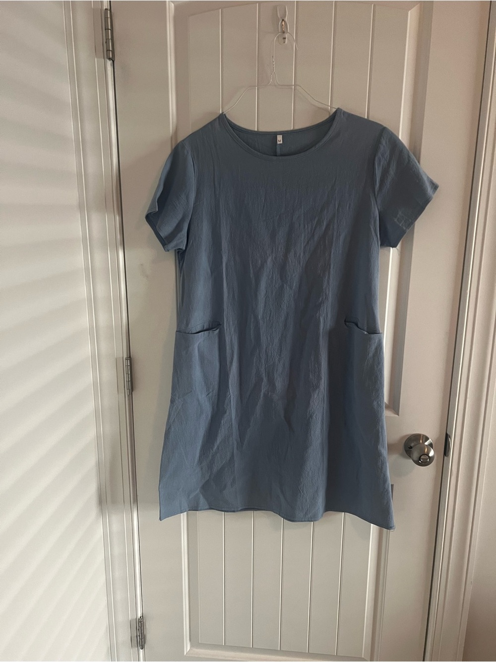 Light Blue Short Sleeve Midi Dress with Pockets